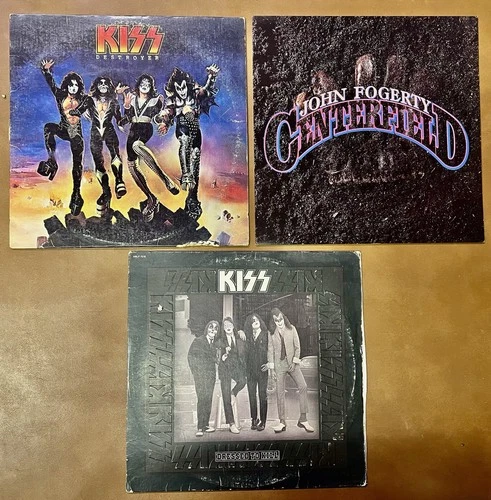 3 VINTAGE 1970'S ROCK VINYL RECORD ALBUM LOT KISS DESTROYER DTK JOHN FOGERTY ++