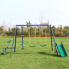 Metal Patio Swing 4-In-1 Swing Set Outdoor Playset Heavy-Duty A-Frame Swing Stan
