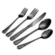 Floral 20 Pcs Black Silverware Set for 4, Food Stainless Steel Flatware Set w...