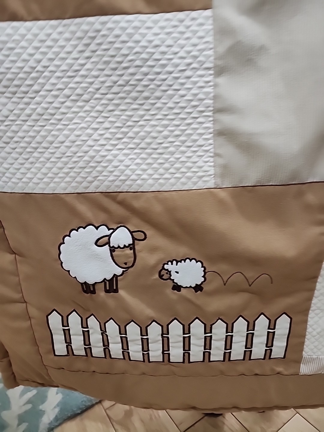 Sweet jojo designs little lamb crib quilt Baby Sheep Tan White Nursery 
