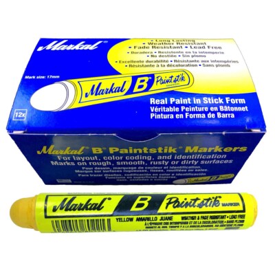 Box of 12 Markal B Yellow Tire Chalk Paint Sticks Crayon Surface Marker Graffiti