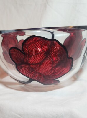 Kosta Boda Large Red Rose Tattoo Print Decorative Bowl *Signed | eBay