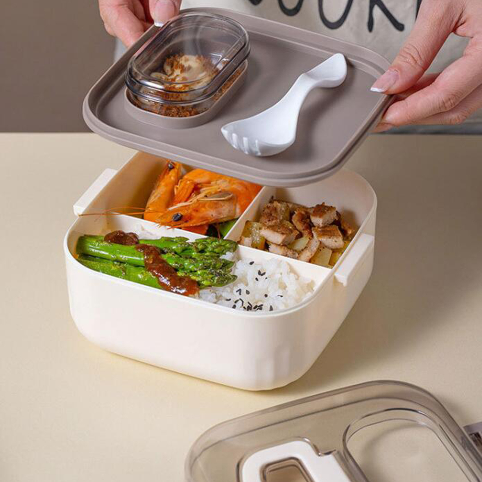 Lunch Container Microwaveable Pack Rice 3 Compartments Salad Container ...