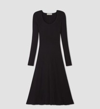 Everlane Long Sleeve Ribbed A-Line Midi Dress Scoop Neck Black Sz S