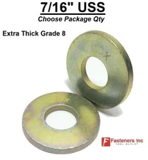 7/16" USS Extra Thick MCX Style Flat Washers Grade 8 Steel Zinc Yellow