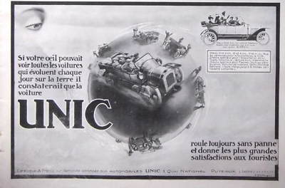  PRESSEWERBUNG 1913 UNIC CHASSIS 12 PS 4 ZYLINDER KAROSSERIE TORPEDO 6 SITZER