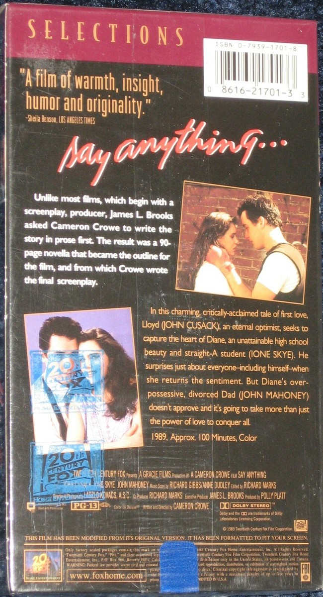 Say Anything NEW VHS John Cusack - Ione Skye - Factory Sealed