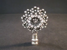 Lamp Finial-Antq.Silver RHINESTONE FLOWER-B W/SN Base