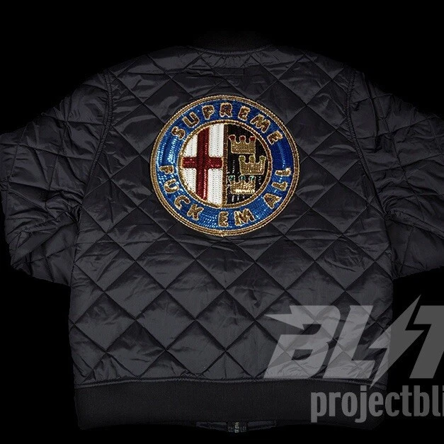 Blouson bomber matelassé SS16 Supreme patch paillettes noir taille M Medium 2016
