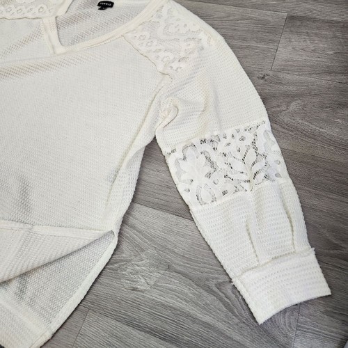 Top tunica bianco torrido 2 pizzo waffle maglia orlo invecchiato oversize scollo a V casual - Foto 7 di 14