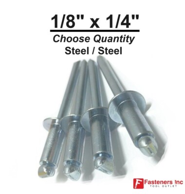 POP Rivets ALL Steel 4-4 1/8'' x 1/4'' Grip Range Zinc Plated (Choose Quantity)