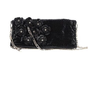 Pinko Handbag Black Rhinestone flowers crossbody Zip purse Chain Strap purse bag