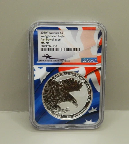 2020 AUSTRALIA ONE DOLLAR SILVER WEDGE TAILED EAGLE NGC MS70 MERCANTI
