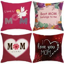 4 PCS Red Pillow Covers Mother's Day Love Flowers Home Sofa Cushion Covers