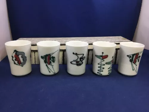 Otagiri OMC Japanese Cups Set of 5 Tea Cups Mid Century Vintage