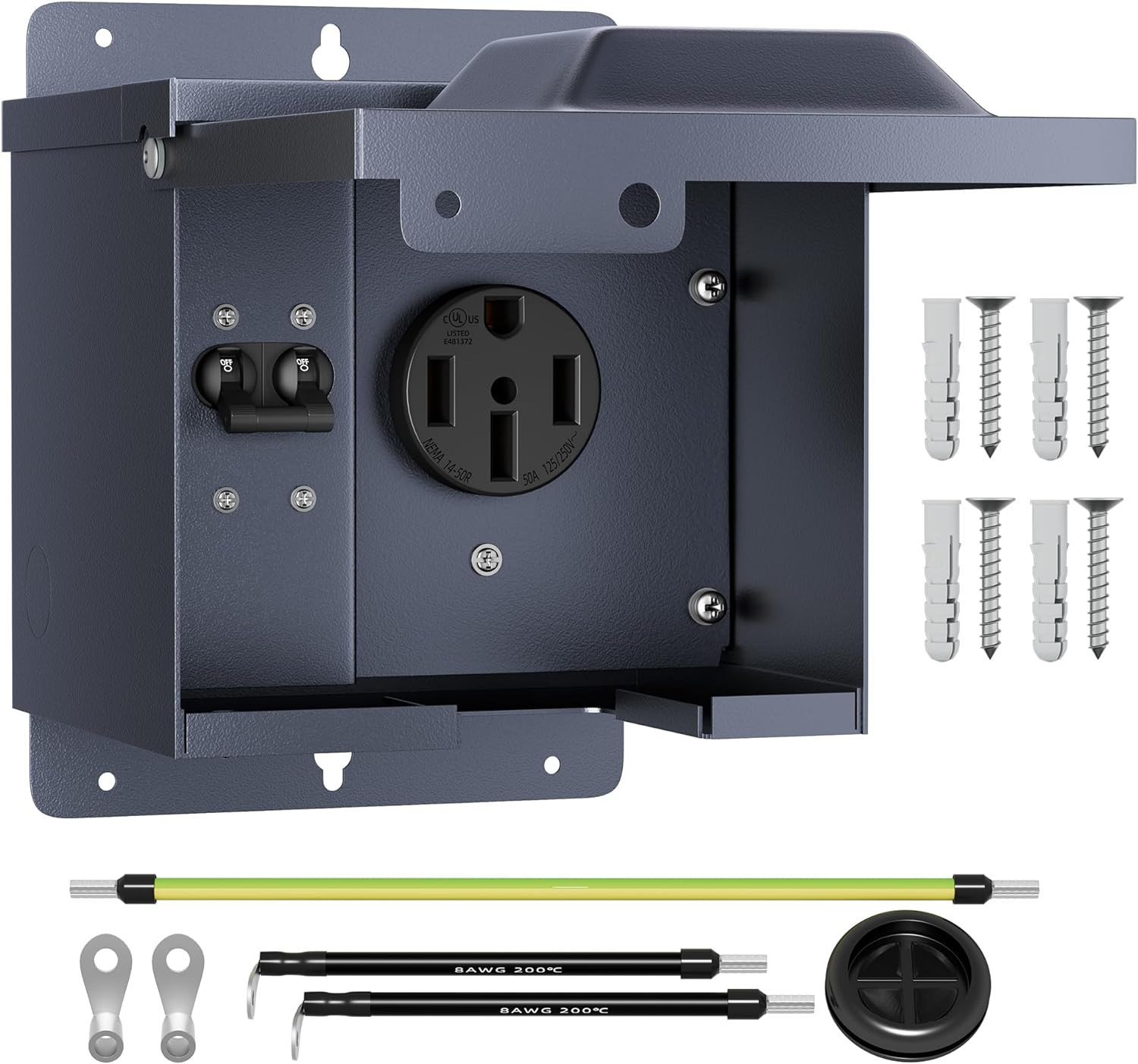 Joinfworld 50 Amp RV Power Outlet Box with Breaker, Weatherproof 125/250V UL Lis