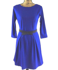 Girls From Savoy Dress XS Ponte Royal Blue Gray Velvet Belt Pleat Anthropologie