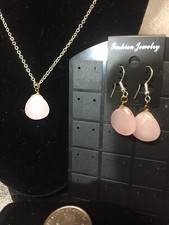 Handmade rose quartz necklace  earrings set