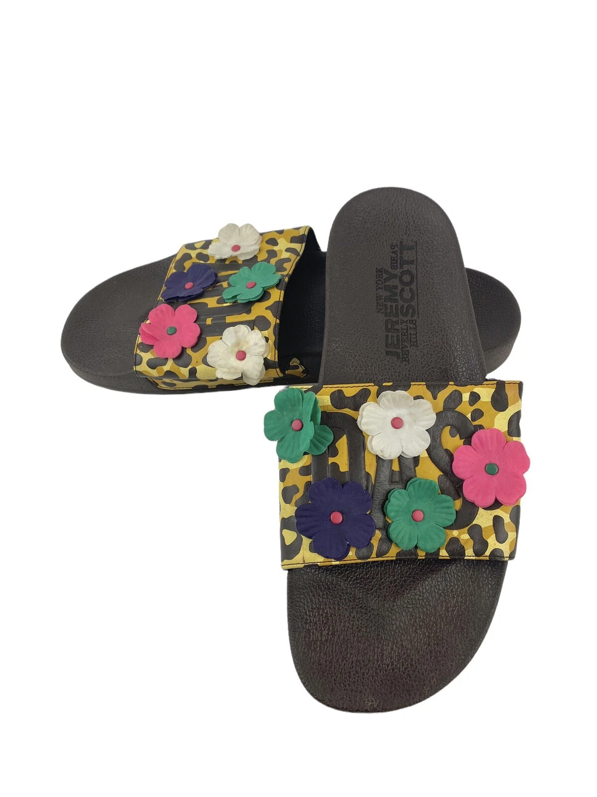 Sandali Adidas Jeremy Scott Adilette leopardati floreali marroni ciabatte taglia 13