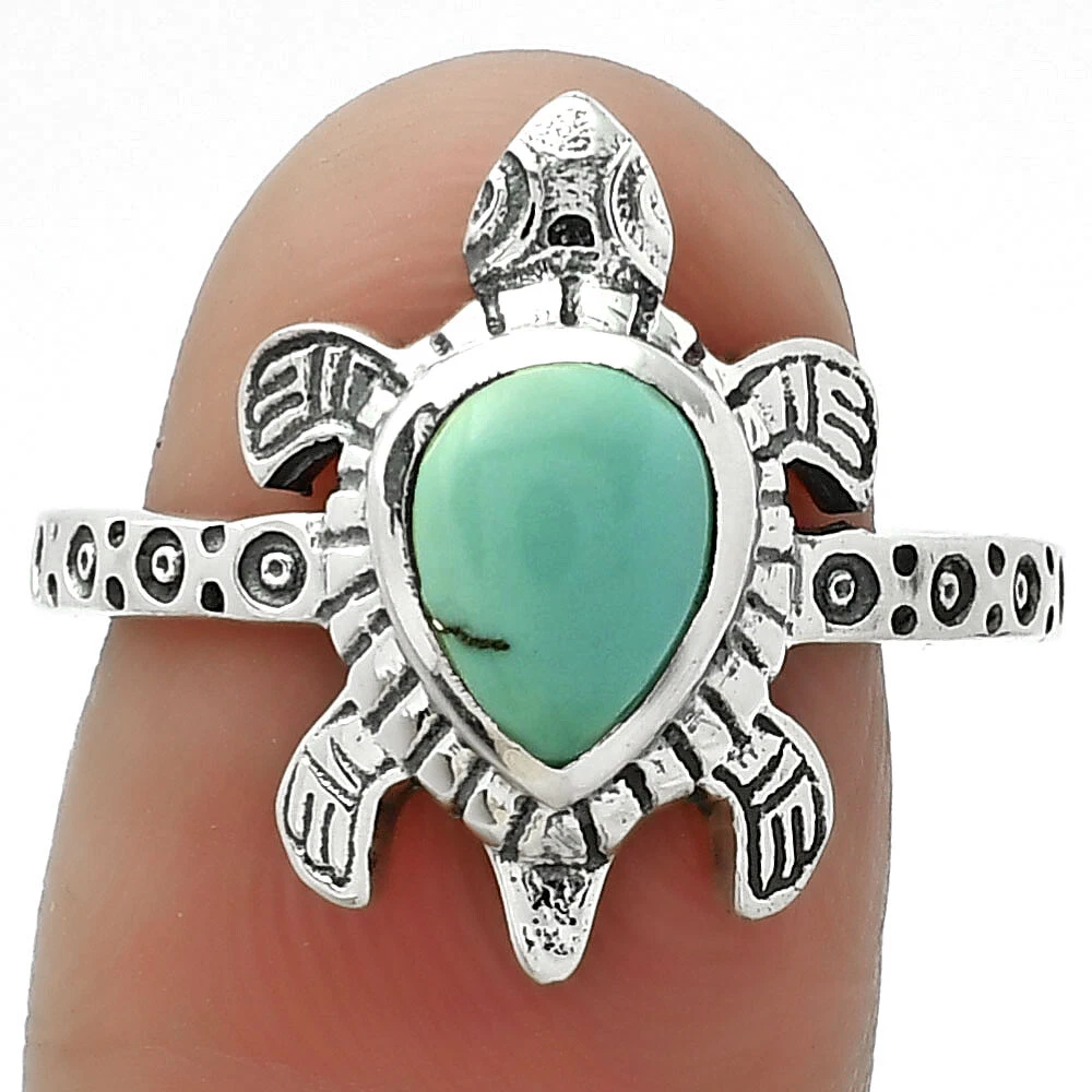 Tortoise Rare Turquoise Nevada Aztec Mt 925 Silver Ring s.8 Jewelry R-1076