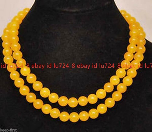 8mm/10mm/12mm Natural Round Yellow Jade Gemstone Beads Necklace 36'' Long AAA++ - Picture 6 of 12