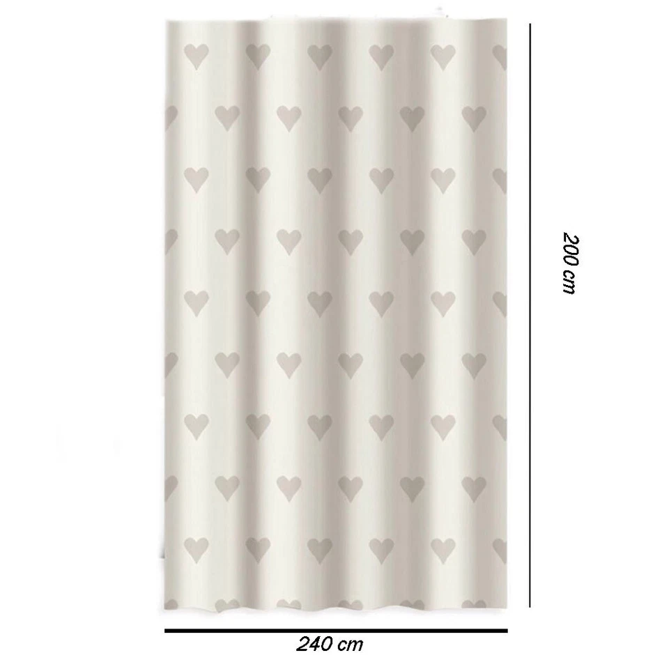 Tenda doccia vasca impermeabile pvc 12 beige con decorazione cuori  200x240 cm - Immagine 2 di 2