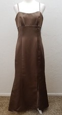 ALFRED ANGELO SIZE 8 BROWN LONG EVENING GOWN WITH TRAIN BEADED SPAGHETTI STRAPS