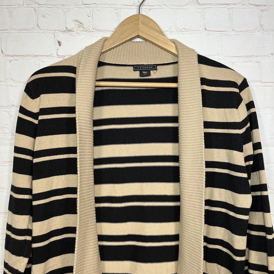 Cárdigan suéter Metaphor frente abierto para mujer pequeño negro tostado rayas manga larga Foto 2 de 4