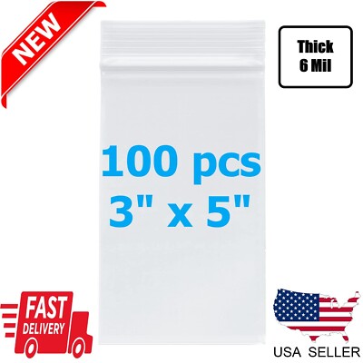 100 3''x5'' small recloseable zip bags 6mil ''EXTRA HEAVYDUTY'' Resealable Clear NEW