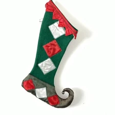 1950’s Christmas Stocking Handmade Elf Shoe Jingle Bell Satin Wool