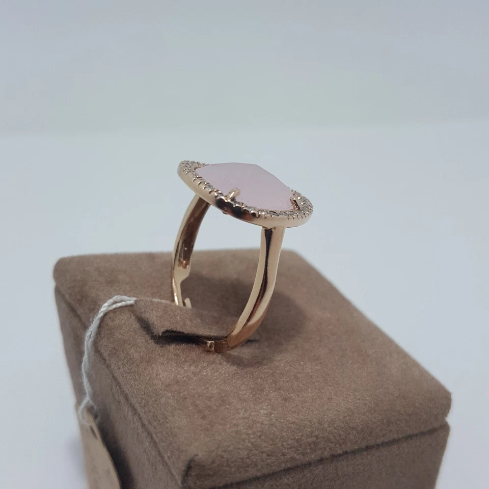 Anello argento 925 donna rosa pietra naturale quarzo zirconi misura regolabile - Immagine 3 di 4