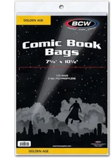 BCW Golden Age Comic Bags - 100 Ct | Acid-Free Comic Book Protection & Storage