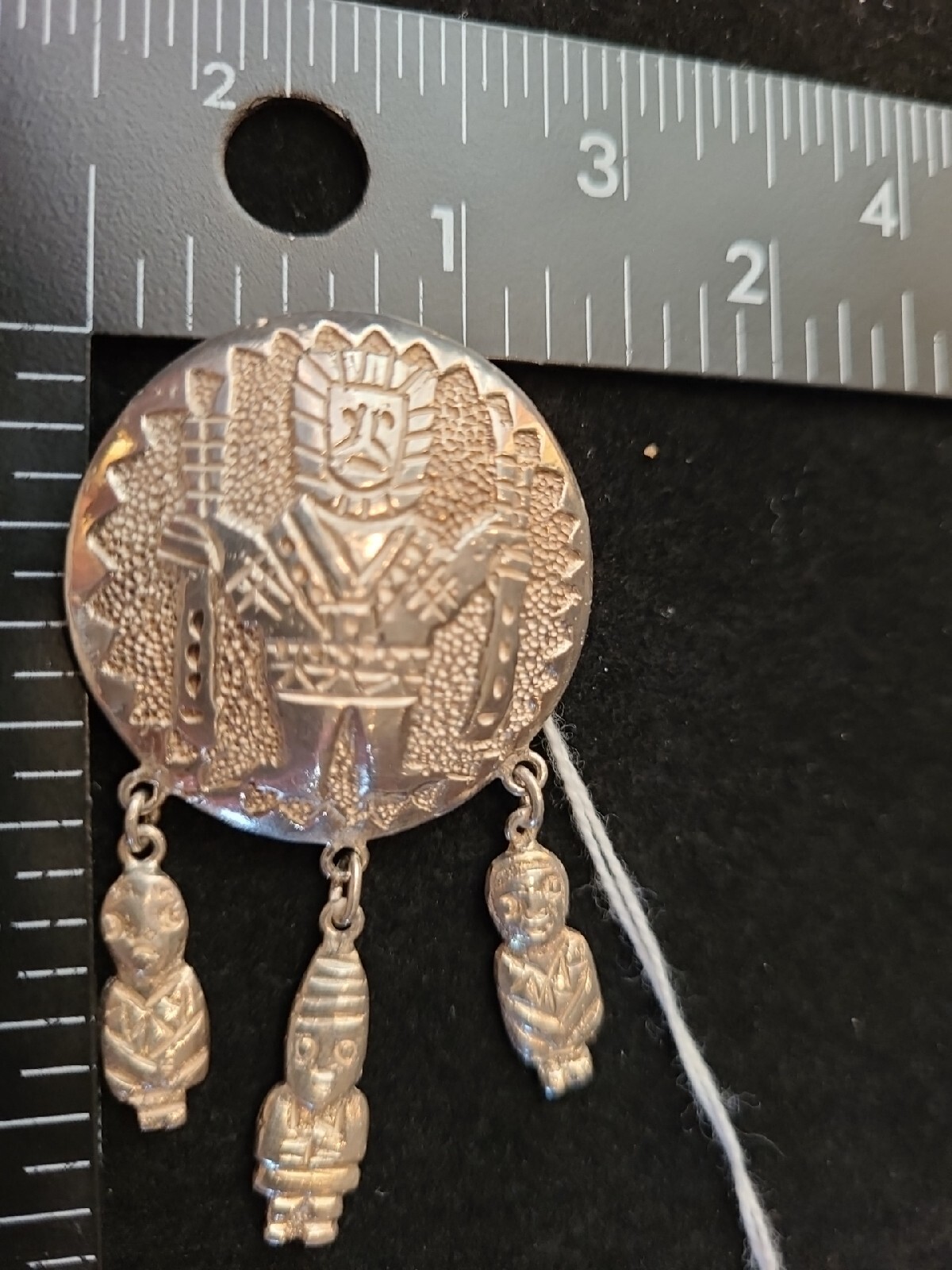 Vintage Solid 900 Silver Peruvian Aztec Mayan Bro… - image 4