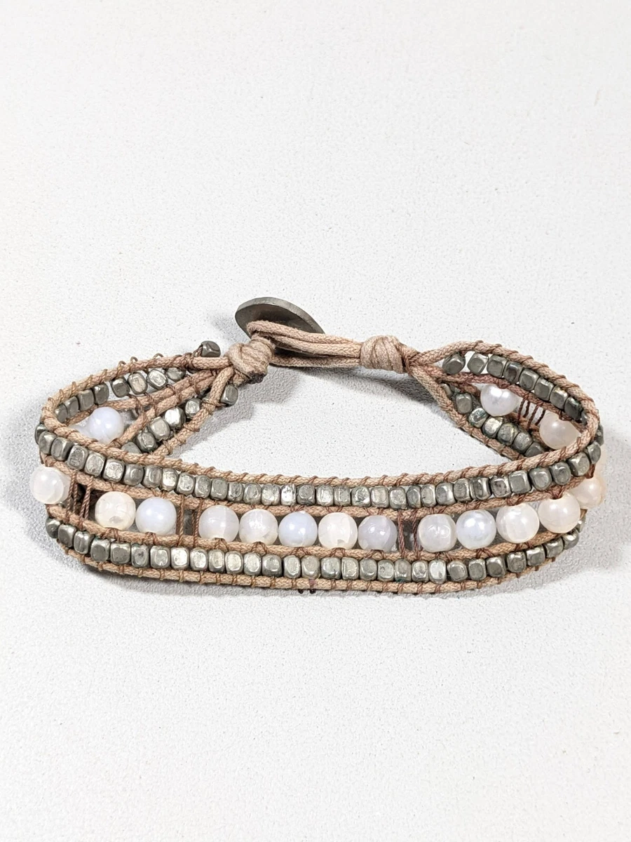 AEO American Eagle Brown Cord Silver Tone Woven Style Bracelet 7