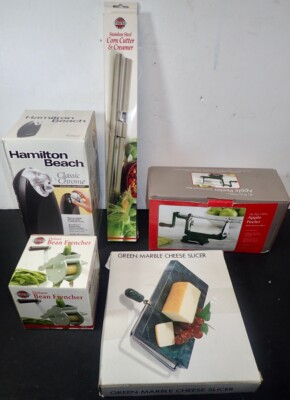 (5) vintage Kitchen Mechanical Gadgets Apple Peeler Corn Slicer Bean Frencher