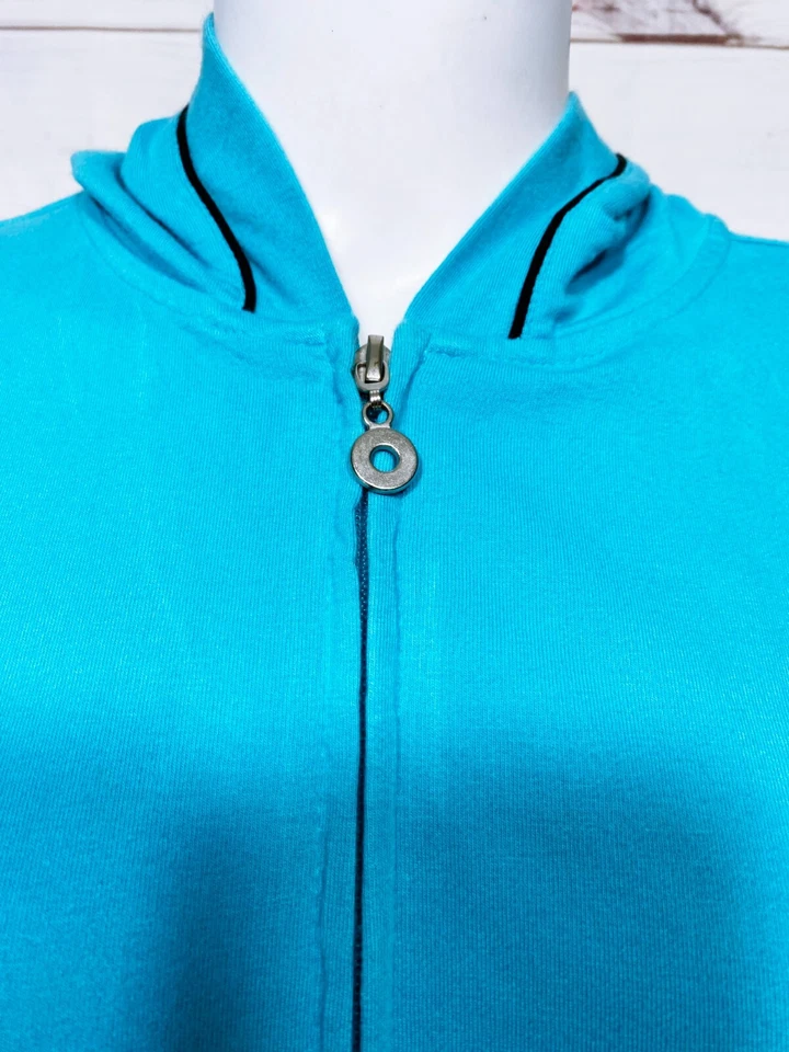 Moletom com capuz feminino Style & Co Petite tamanho PL azul zíper completo bolsos manga longa - Imagem 4 de 4