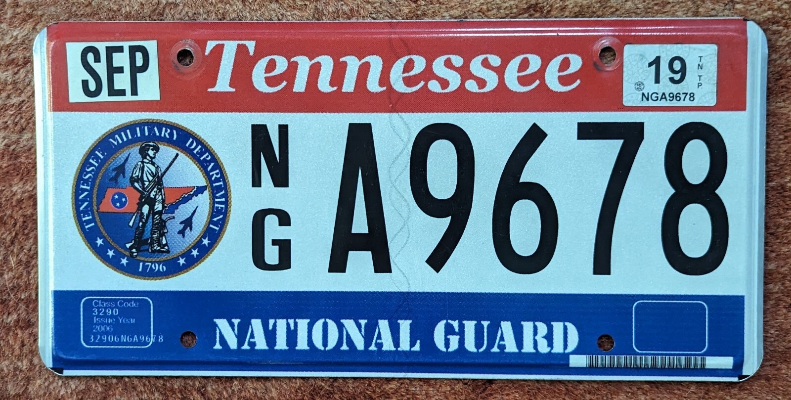 Tennessee National Guard License Plate A9678 eBay