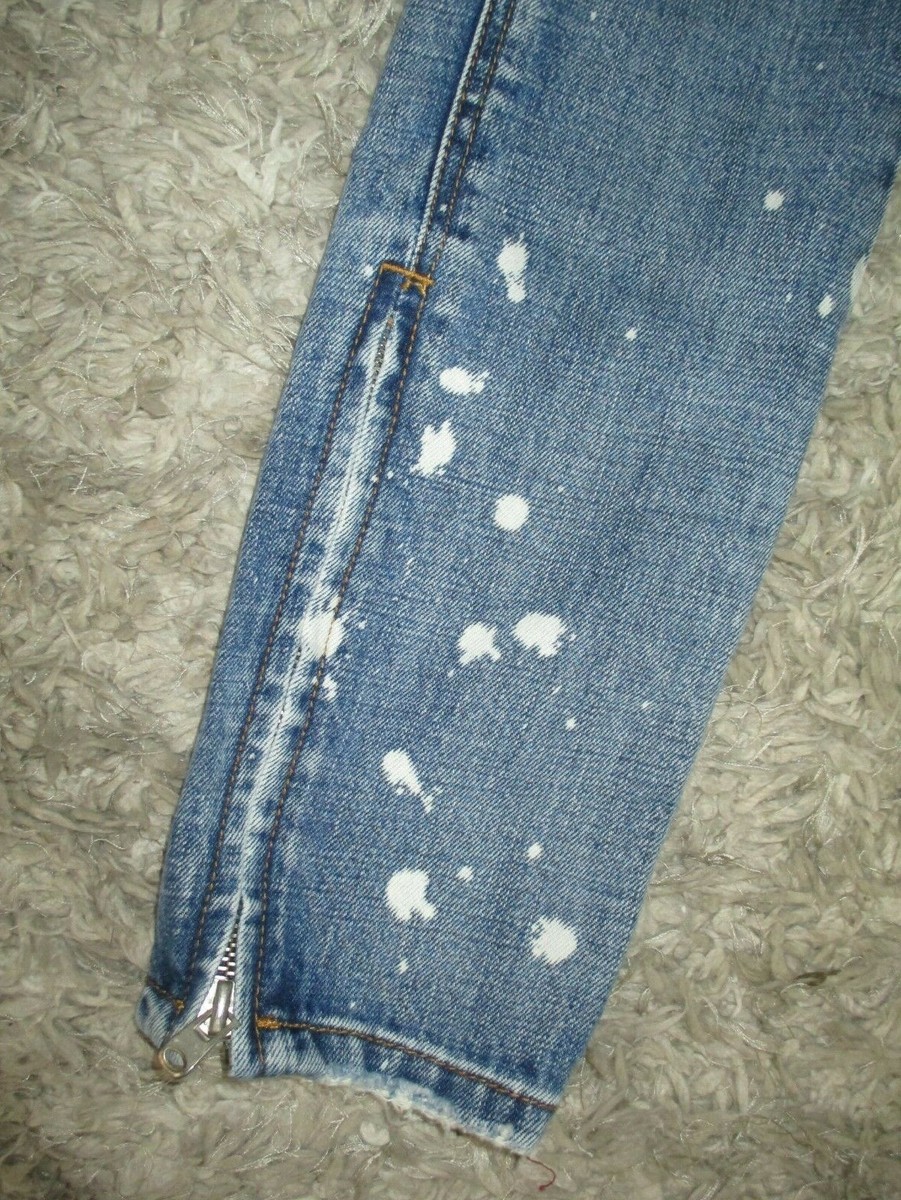 MNML Jeans Skinny Distressed Destroyed Button Fly Ankle Zip Bleach 
