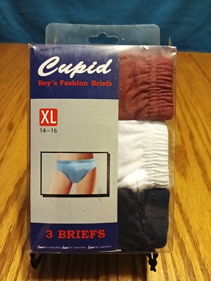 Boys Multi Color Fashion Briefs XL Set of 3 (red, white, navy) CUPID