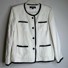 Kasper Cream White with Black Trim Tweed Jacket Blazer Women Old Money Size 16