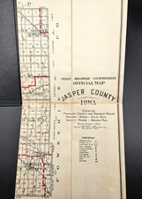 1919 Jasper County, Iowa Linen & Paper Fold Out Map, Midland Map Des Moines