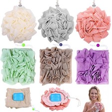 6 Pcs Washcloth Loofah Combo 2 in 1 Bath Loofah Sponge with Drawstring Exfoli.