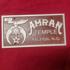 Amran Temple Raleigh NC Aluminum Car plate Tag