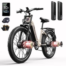 2 Battery,26" E-Bicycle 2000W 48V 17.5AH Fat Tire Ebike Dual Motor Electric Bike