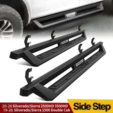 For 2019-2026 Chevy Silverado 1500 Double Cab 4" Drop Bar Running Board Step BLK