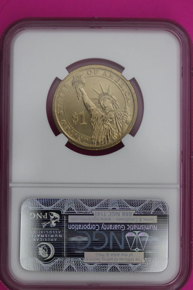 2008 MS66 Mint Error Missing Edge Lettering Van Buren Presidential Dollar NGC 20 - Image 2 of 3