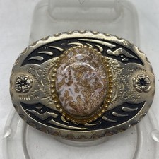 Belt Buckle Gold Tone Metal W Natural Stone 2x2.75  