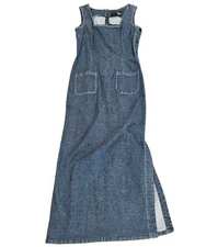 Vintage Boutique Europa Dress Women 10 Blue Denim Maxi Side Slit Sleeveless