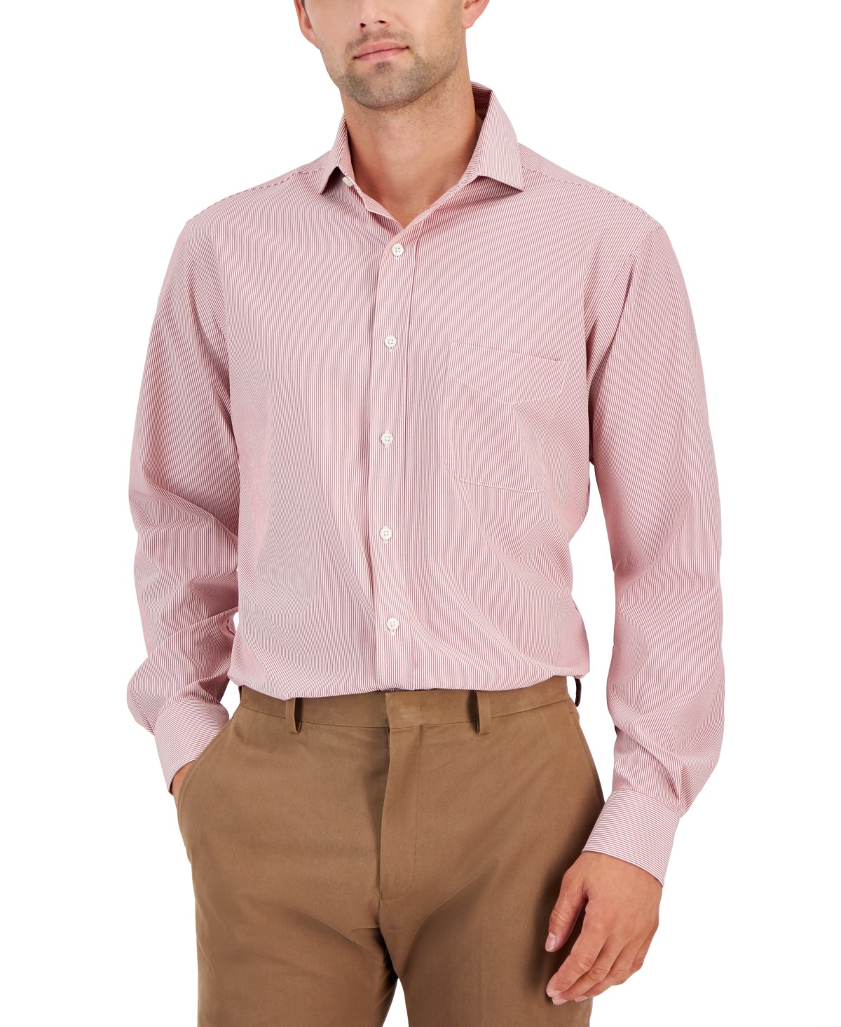Club Room Dress Shirt Mens 155 3233 Red Regular Fit Traveler Fine Stripe 3690₽