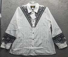 Bob Mackie Wearable Art Shirt Womens L Multi Lace Detail Shoulder Pads Button Up